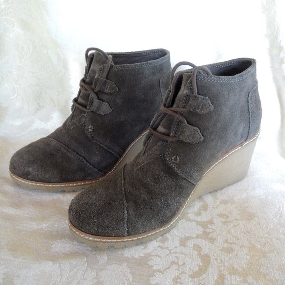 Toms Brown Suede Kala Desert Wedge Lace Up Booties 8.5 - Picture 2 of 9